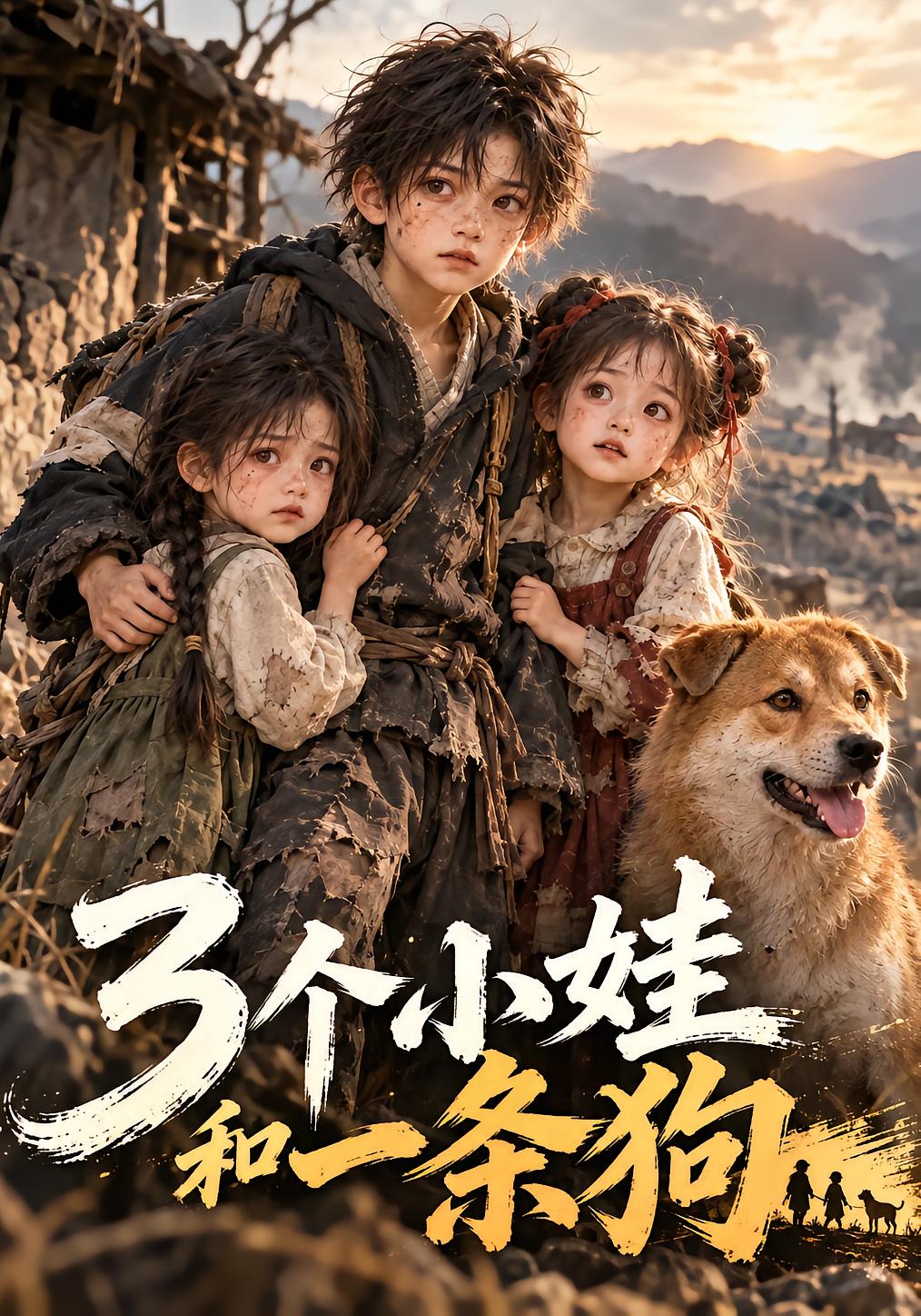 3个小娃和一条狗
