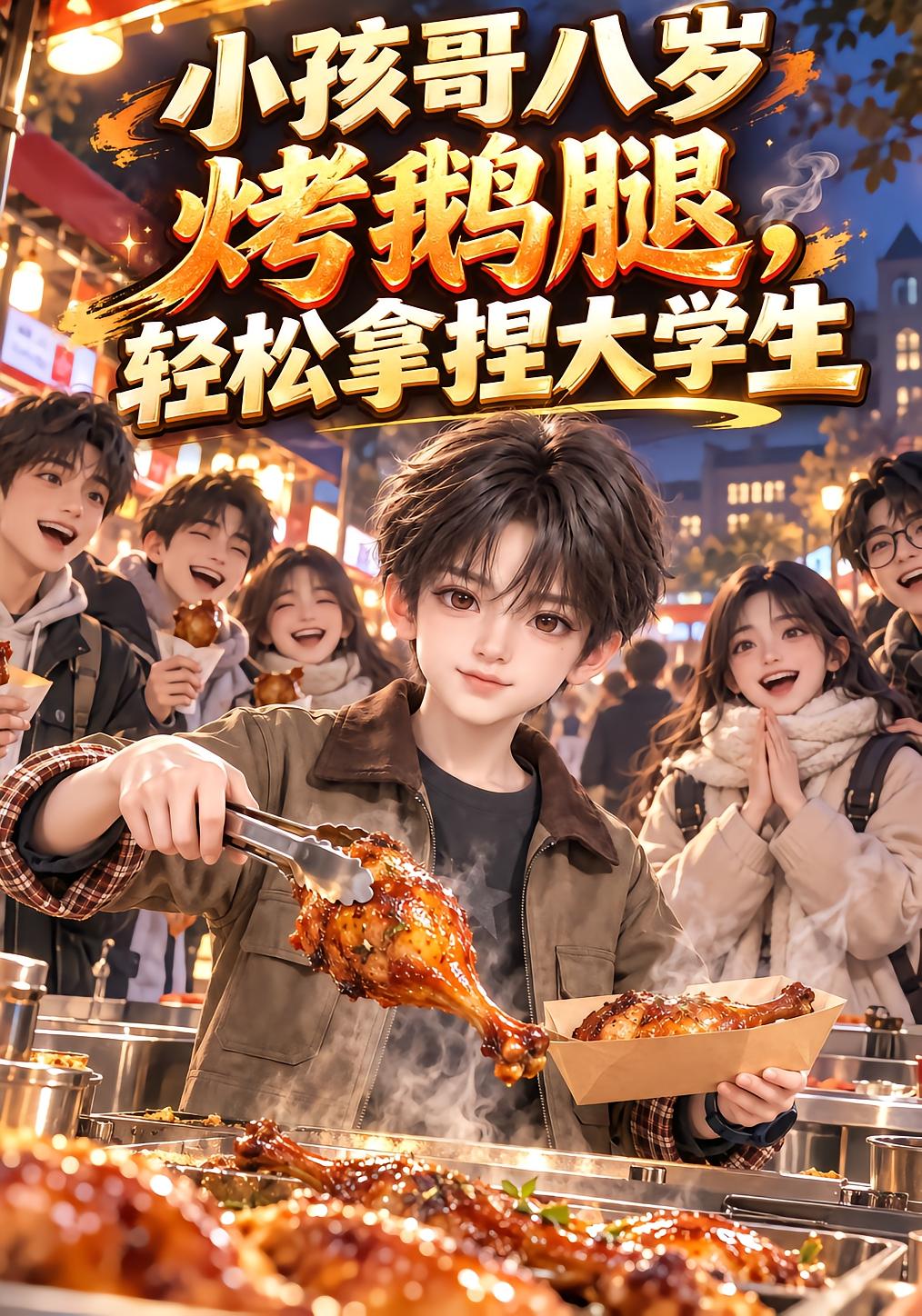小孩哥八岁烤鹅腿，轻松拿捏大学生